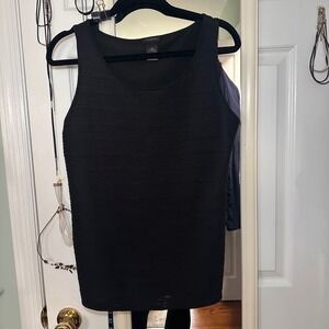 Ann Taylor Black Textured Ribbed Front Sleeveless Scoop Neck Tank Top Shell M